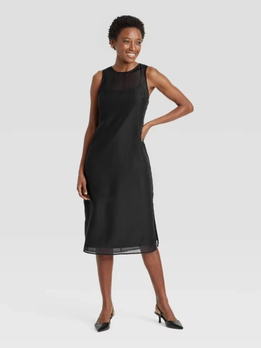 Women's Sheer Organza Midi Shift Dress - A New Day Black M